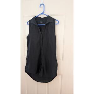 Onia Black Button Down Swim Cover, Shirt Dress, Linen/Cotton, Large, Beachy